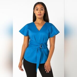 Sies Marjan Rare Designer Luxury Ocean Blue Neck Top With Belt Size 6 Runway